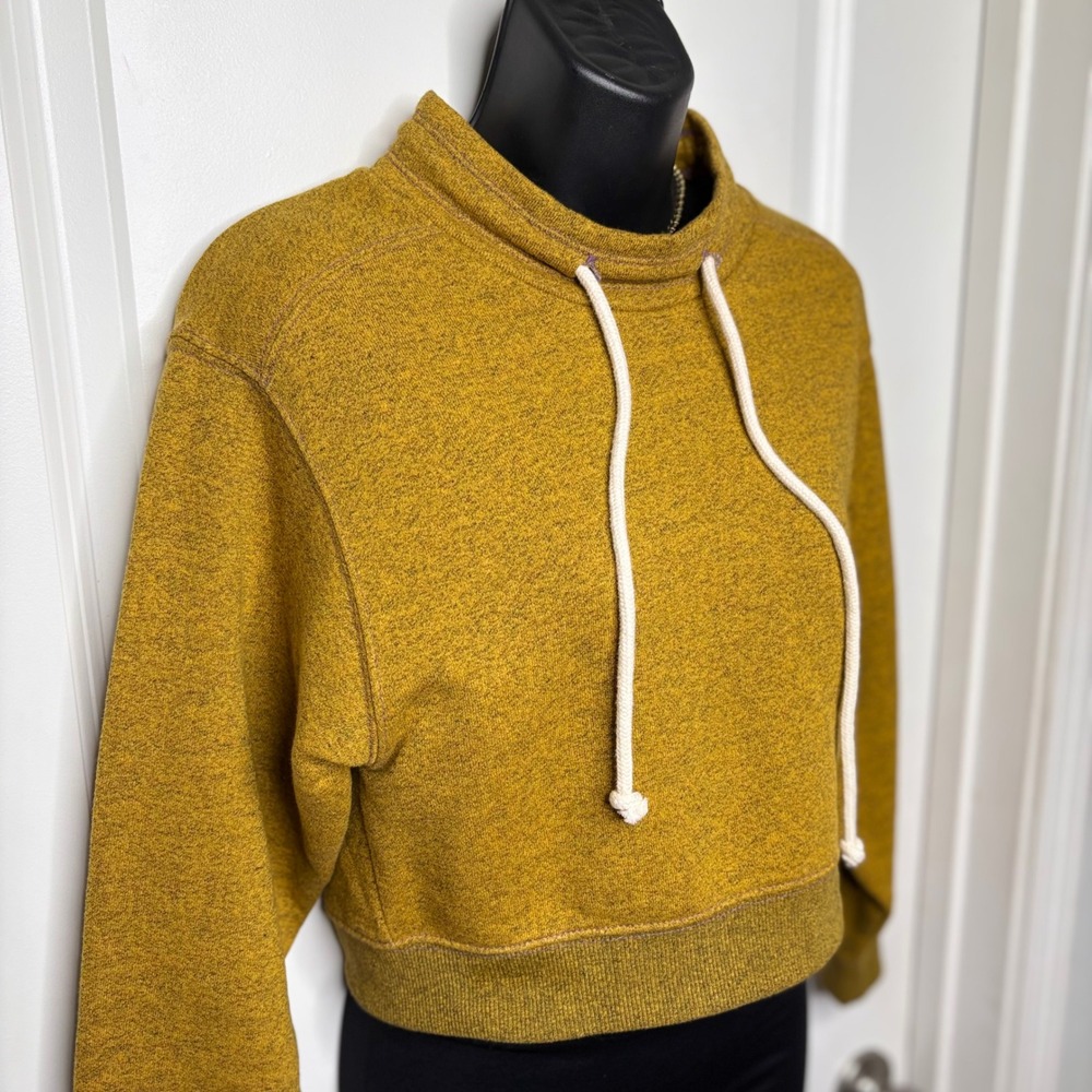 BDG Urban Outfitters Mustard Yellow Cropped Funnel Neck Sweatshirt Small EUC